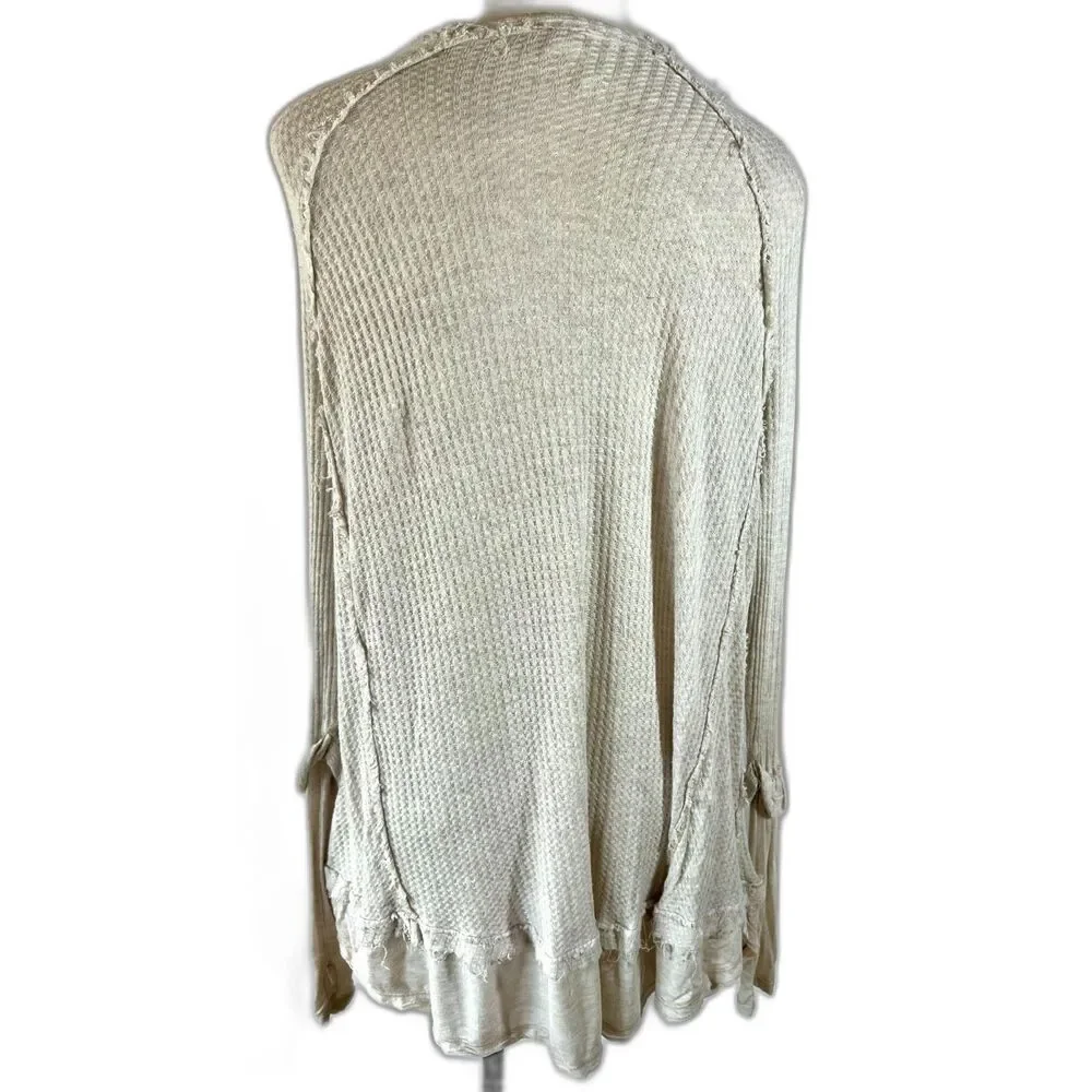 Free People We the Free Laguna Thermal Tunic Raw Edge Frayed Oversized Sz M